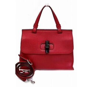 🚫SOLD‼️Gucci Small Daily Bamboo Red Leather Satchel
